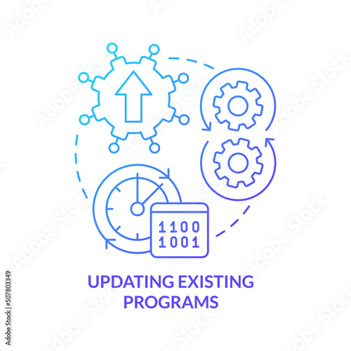 Updating existing programs blue gradient concept icon. Software development. Programming skill abstract idea thin line illustration. Isolated outline drawing. Myriad Pro-Bold font used