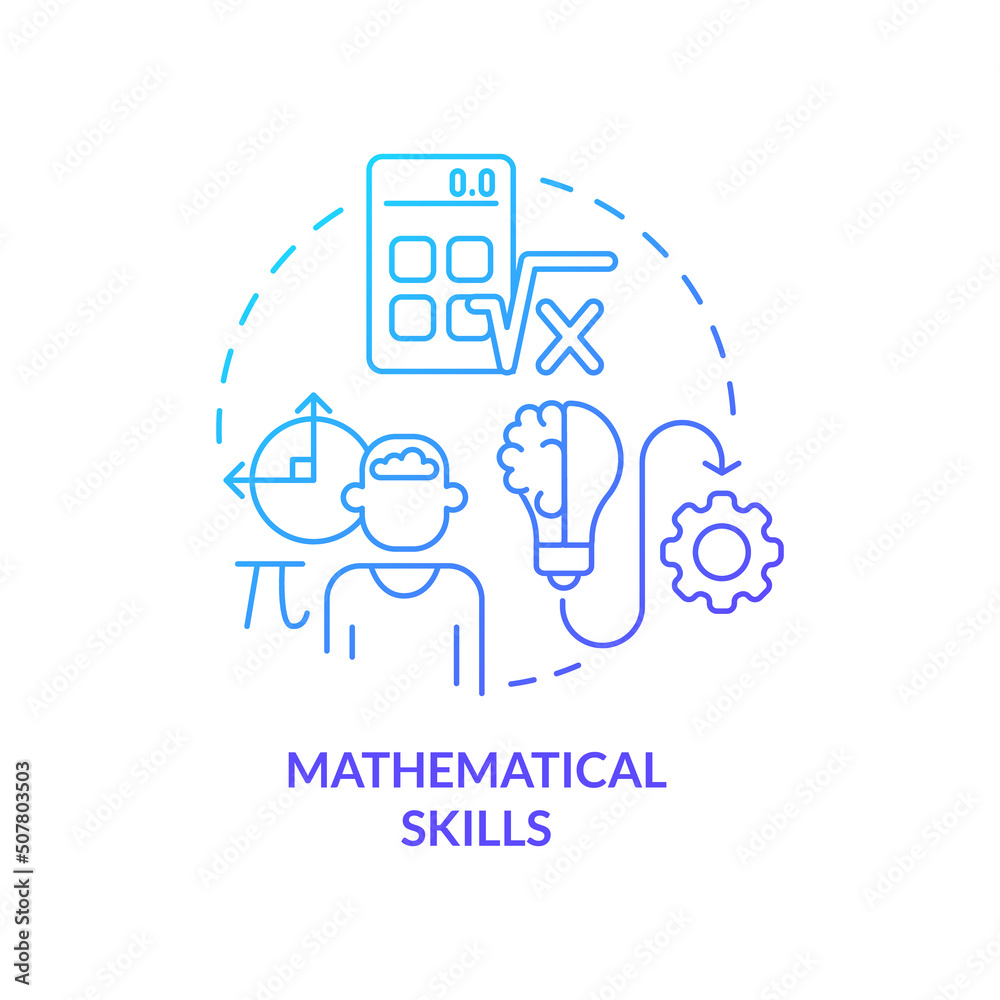 Mathematical skills blue gradient concept icon. Algebra and arithmetic. Programming skills abstract idea thin line illustration. Isolated outline drawing. Myriad Pro-Bold font used