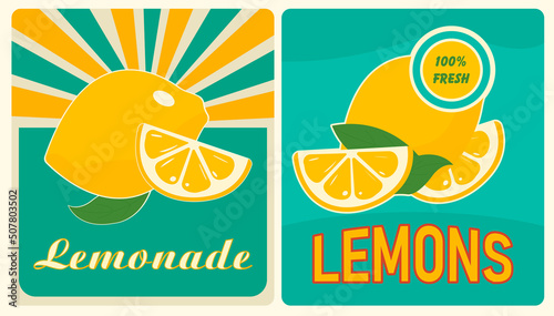 Set of vintage posters with lemons and mint