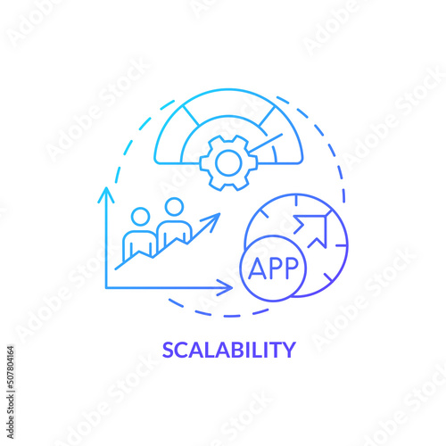 Scalability blue gradient concept icon. Flexible application. Programing language choice criterion abstract idea thin line illustration. Isolated outline drawing. Myriad Pro-Bold font used