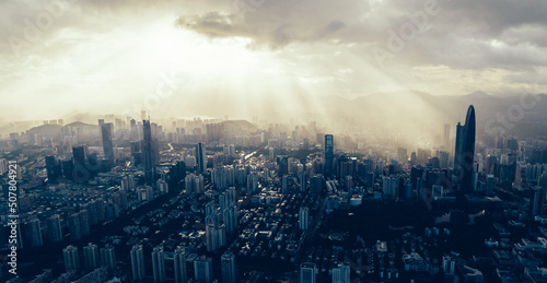 Photography Aerial view of beautiful downtown landscape in shenzhen, China