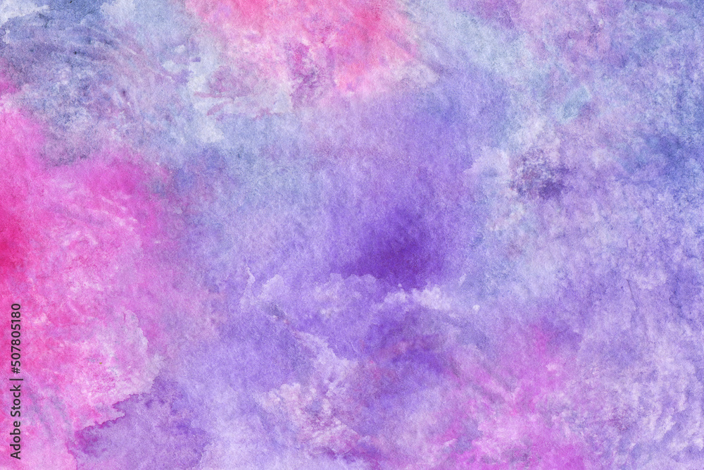 Multicolored watercolor texture. Abstract hand-drawn background in pink and purple colors.