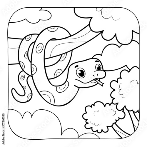 Snake black and white. Coloring book or Coloring page for kids. Nature background