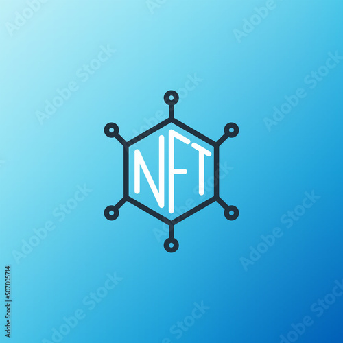 Line NFT blockchain technology icon isolated on blue background. Non fungible token. Digital crypto art concept. Colorful outline concept. Vector