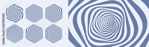 Fototapeta Naklejka Na Ścianę i Meble -  Abstract striped design element. Optical art. 3d vector illustration for brochure, annual report, magazine, poster, presentation, flyer and banner.  Сan be used as design element, emblem or icon.