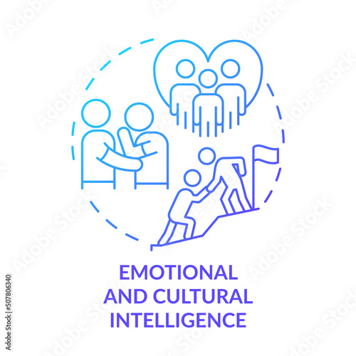 Emotional and cultural intelligence blue gradient concept icon. Inclusive leaders trait abstract idea thin line illustration. Communication skills. Isolated outline drawing. Myriad Pro-Bold font used