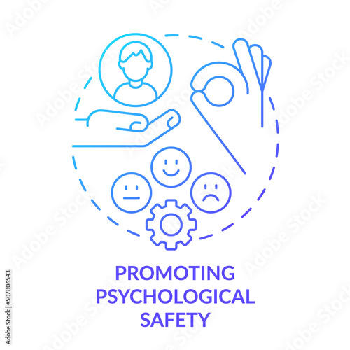 Promoting psychological safety blue gradient concept icon. Inclusive leadership attribute abstract idea thin line illustration. Healthy dynamics. Isolated outline drawing. Myriad Pro-Bold font used