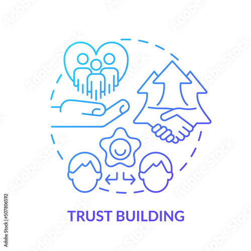 Trust building blue gradient concept icon. Attribute of inclusive leadership abstract idea thin line illustration. Motivated workforce. Isolated outline drawing. Myriad Pro-Bold font used