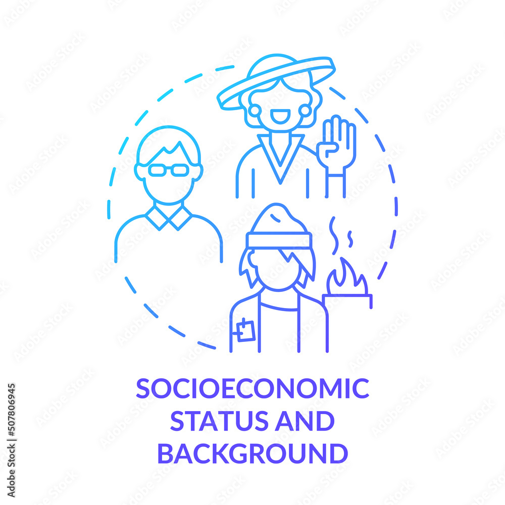 Socioeconomic status and background blue gradient concept icon. Type of diversity abstract idea thin line illustration. Social standing. Isolated outline drawing. Myriad Pro-Bold font used Socioeconomic status and background blue gradient concept icon. Type of diversity abstract idea thin line illustration. Social standing. Isolated outline drawing. Myriad Pro-Bold font used