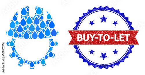 Vector mosaic mechanics engineering, and bicolor rubber Buy-To-Let seal stamp. Mechanics engineering mosaic for clean water ads. Mechanics engineering is formed with blue clean aqua raindrops.