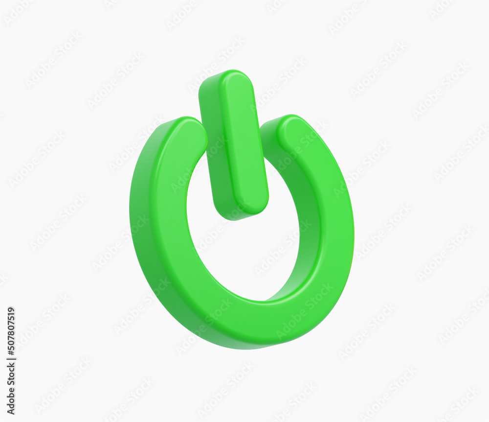 3d Realistic Power On green button vector illustration