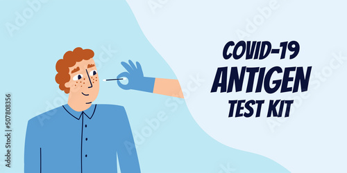 Covid-19 antigen testing. Banner diagnosis covid. Flat illustration