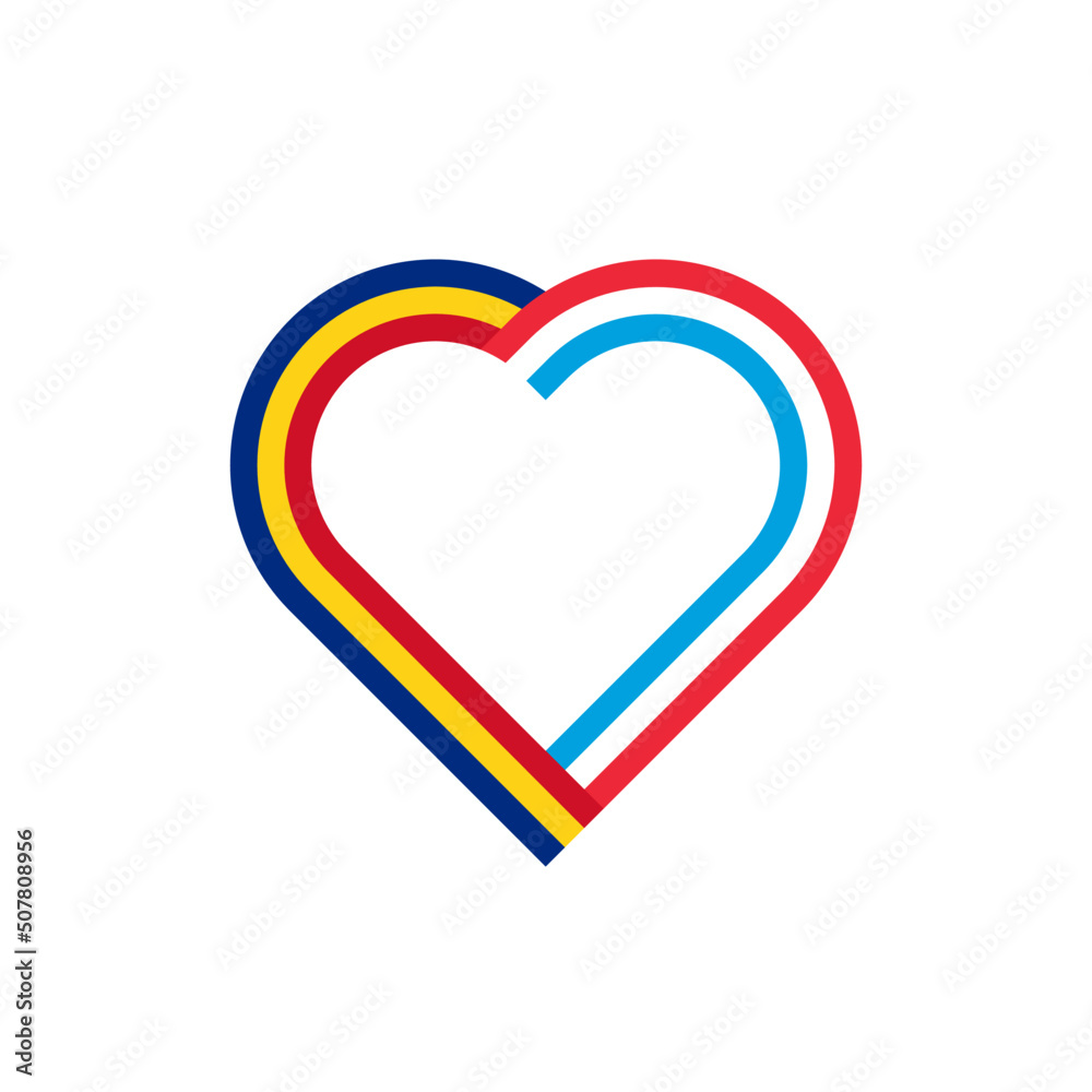 unity concept. heart ribbon icon of romania and luxembourg flags. vector illustration isolated on white background