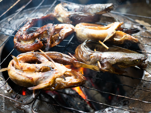 Picture of catfish that on a smoking process that make the taste more delicious photo