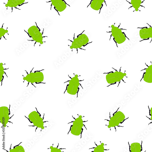 Seamless pattern with green beetles on white background, vector eps 10 © dmf87