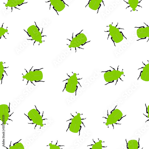 Seamless pattern with green beetles on white background, vector eps 10