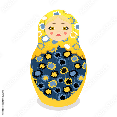 Russian Matryoshka. Traditional Russian folklore dolls with big eyes and lips. Babushka doll with hohloma, traditional painted floral pattern. Hand drawn vector illustration