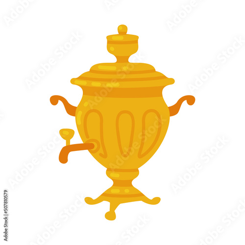 Samovar as Russian Metal Pot for Heating and Boiling Water Vector Illustration