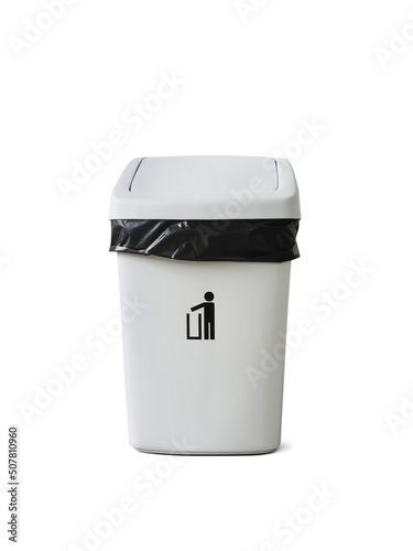 plastic trash basket with lid isolated on white background with clipping path