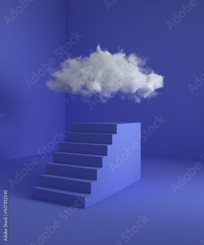 Cloud with steps and podium  successful business concept. 3D illustration  rendering.