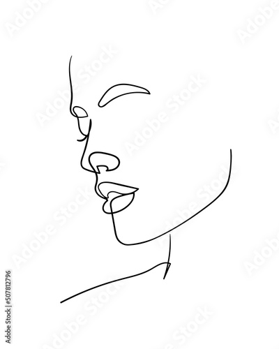 One line drawing face. Abstract woman portrait. Modern minimalism art. - Vector illustration