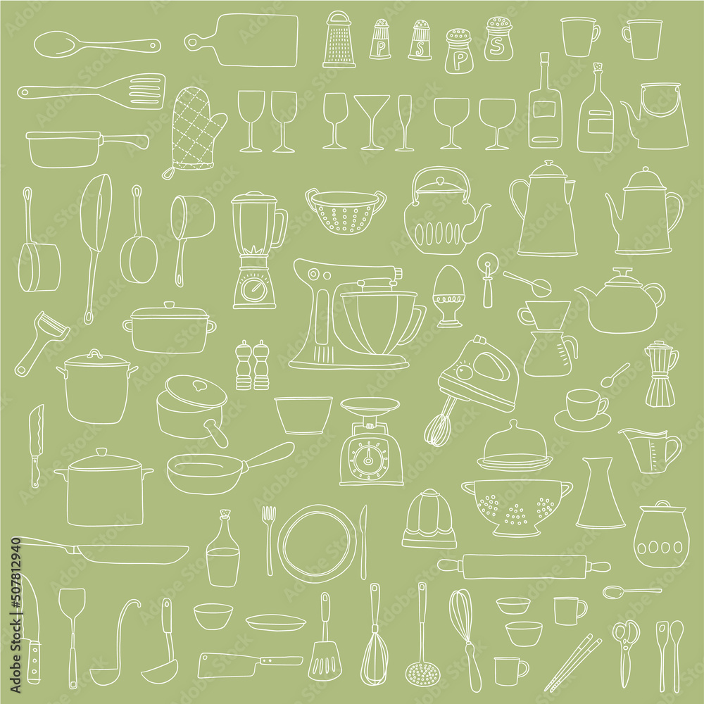 Illustration collection of tools used in the kitchen, Illustration collection of tools used in the kitchen,