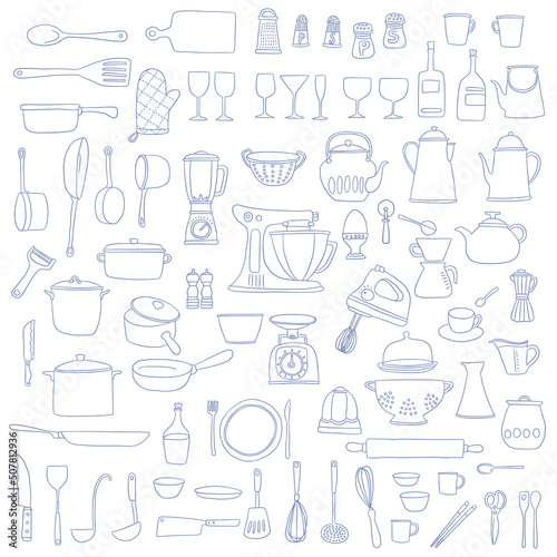 Illustration collection of tools used in the kitchen,