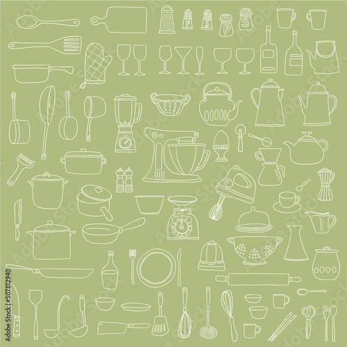 Illustration collection of tools used in the kitchen, © daicokuebisu