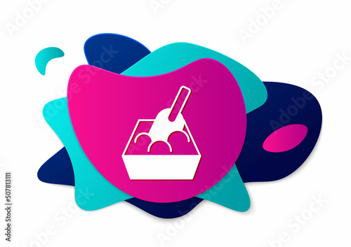 Color Cat litter tray with shovel icon isolated on white background. Sandbox cat with shovel. Abstract banner with liquid shapes. Vector