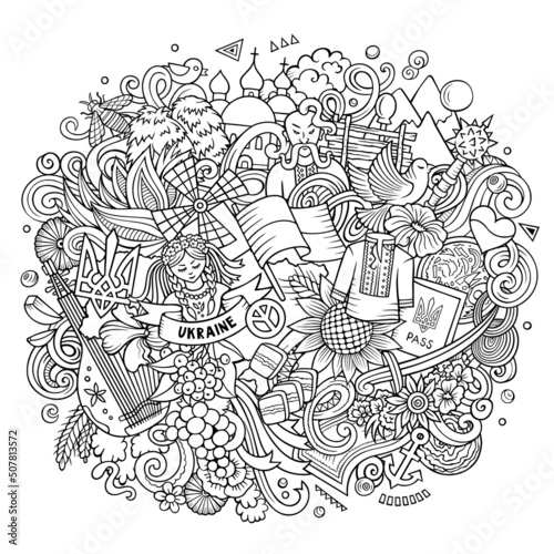 Ukraine cartoon doodle illustration. Funny Ukrainian design.