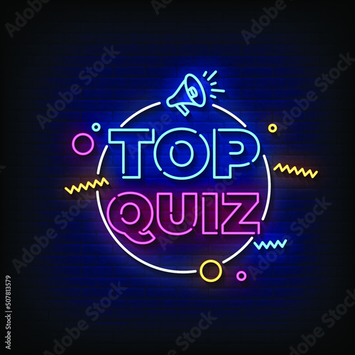 Top Quiz Neon Sign On Brick Wall Background Vectorv