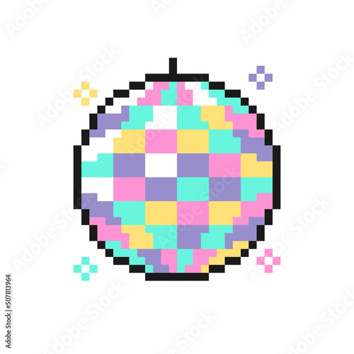 Disco ball icon in pixel art design isolated on white background