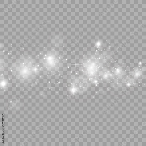 sparks and golden stars glitter special light effect. Vector sparkles on transparent background. Christmas abstract pattern. Sparkling magic dust particles 