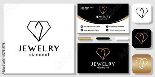 Jewelry diamond symbol luxury gemstone gold with business card template 