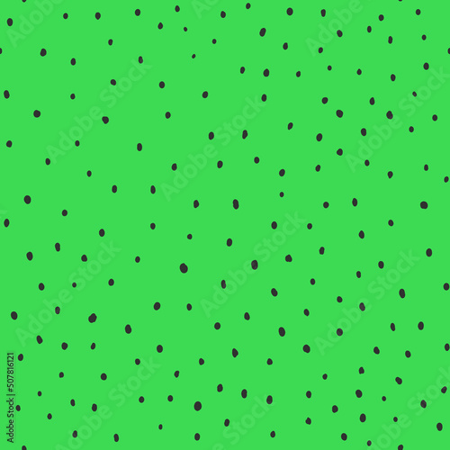 Abstract hand drown polka dots background. Green dotted seamless pattern with black circles. Template design for invitation, poster, card, flyer, textile, fabric