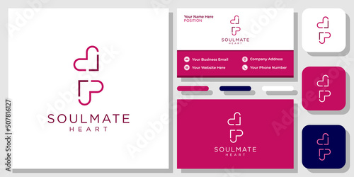 Soulmate heart couple love happy app with business card template 