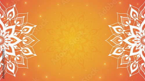 Obraz na płótnie Ornamental ethnic mandala on orange background with lights. w salonie