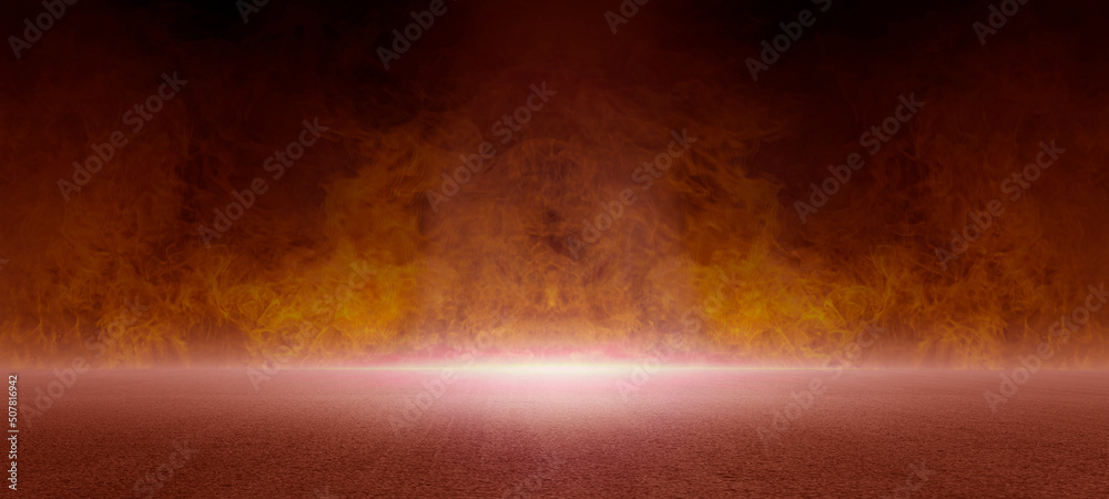 Dark street asphalt abstract dark blue background, empty dark scene, the flame is burning with smoke float up the interior texture for display products - obrazy, fototapety, plakaty 