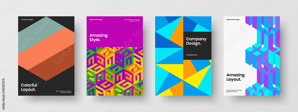 Creative geometric tiles poster concept set. Fresh company identity A4 design vector layout collection.