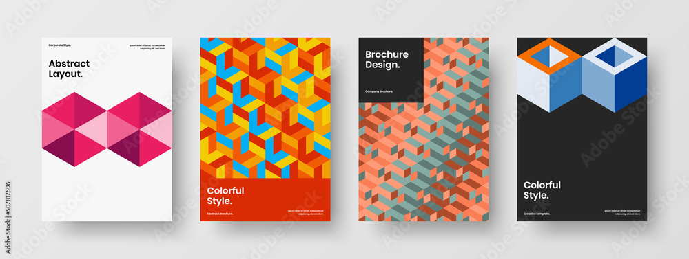 Modern mosaic pattern cover illustration set. Simple flyer A4 vector design template collection.