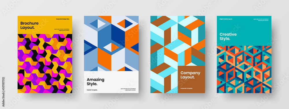 Isolated booklet vector design layout collection. Trendy geometric hexagons banner template bundle.