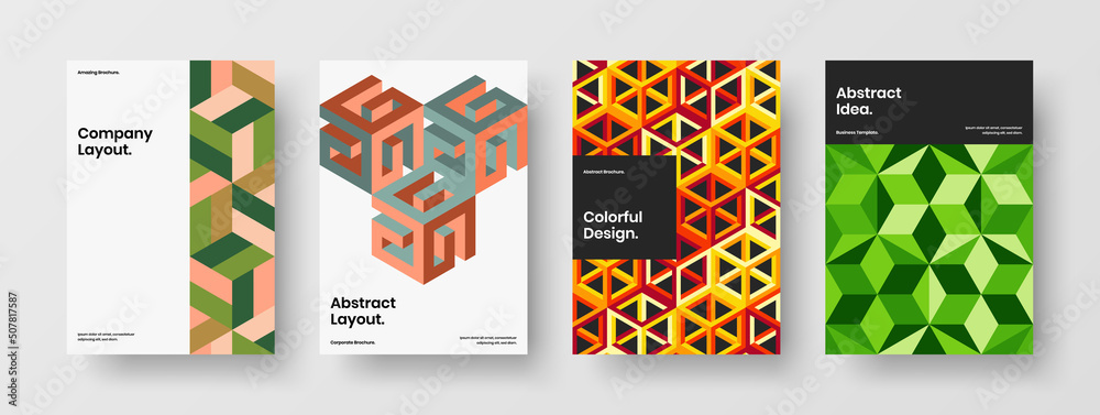 Isolated geometric tiles annual report concept set. Modern cover A4 design vector illustration collection.