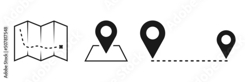 Map, location pointer simple illustration. Tourist set. Black icons. Vector illustration.