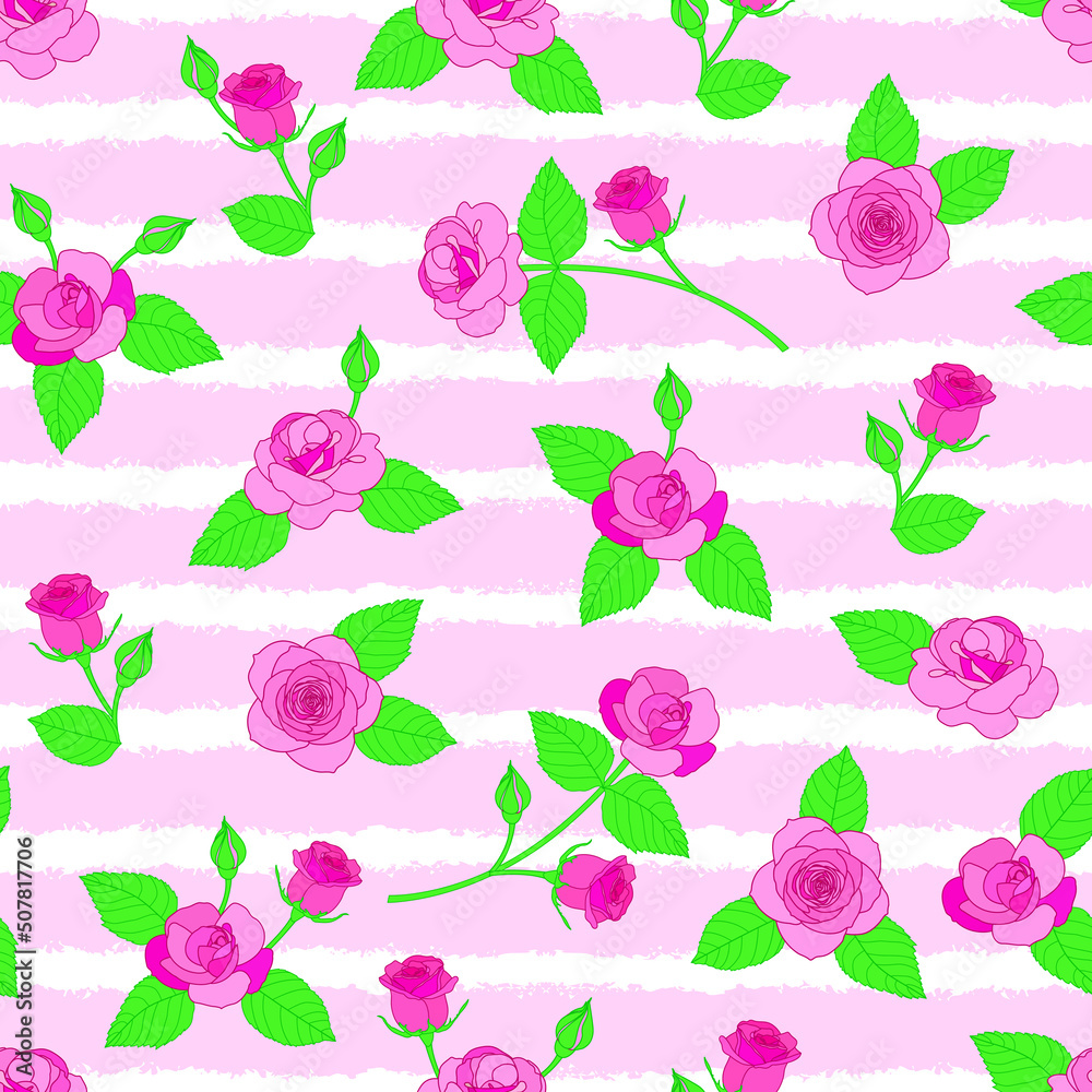 pink roses seamless pattern. floral pattern. floral garden. pink background. good for fabric, wallpaper, fashion, backdrop, dress, etc.