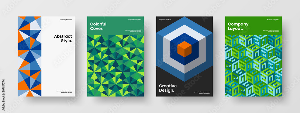 Abstract geometric shapes corporate identity template collection. Simple annual report design vector layout composition.
