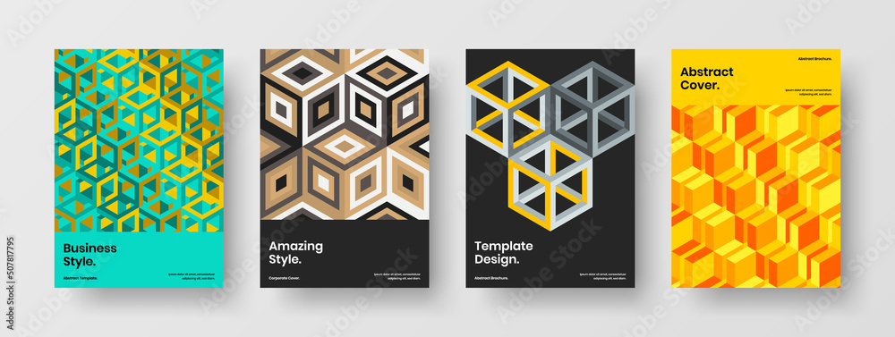 Minimalistic pamphlet vector design template bundle. Creative mosaic pattern catalog cover concept set. Minimalistic pamphlet vector design template bundle. Creative mosaic pattern catalog cover concept set.