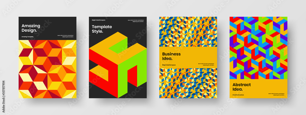 Fresh geometric shapes front page concept collection. Minimalistic flyer vector design layout composition.
