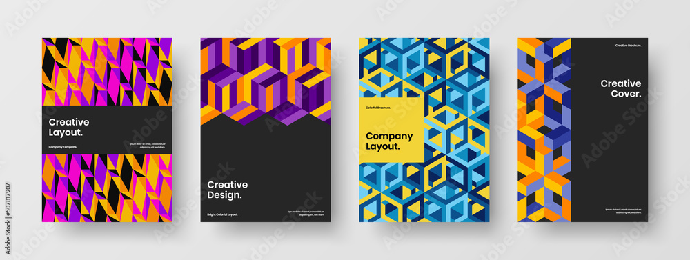 Bright company cover vector design illustration composition. Modern geometric tiles brochure concept collection.