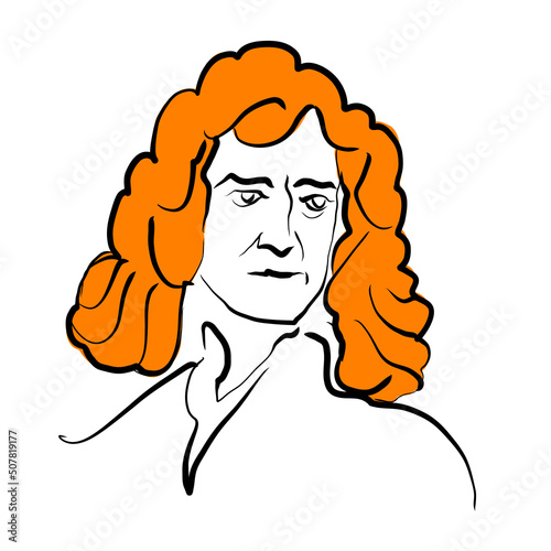 Isaac Newton vector drawing with surface for hair