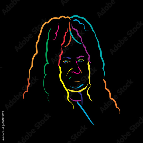 Gottfried Wilhelm Leibniz crazy colorful outline vector drawing photo